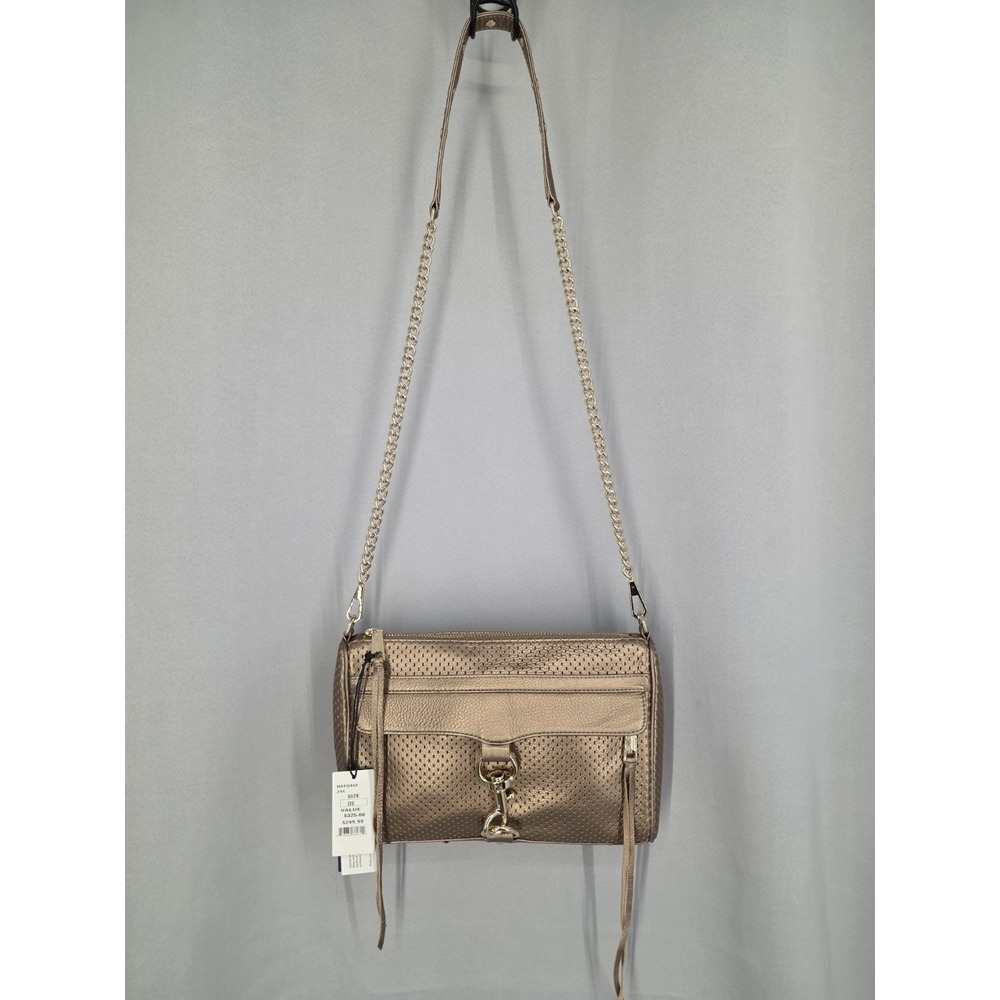 New Rebecca Minkoff MAC Bronze Perforated Leather Crossbody Chain Strap Bag $325